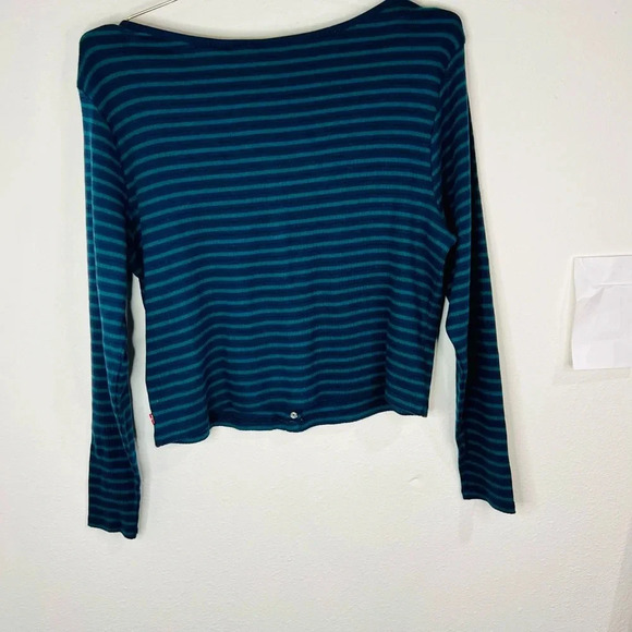Levi’s Women’s LONG SLEEVE BRITT SNAP FRONT TOP  Green and Navy Stripes Size XL - Picture 10 of 12